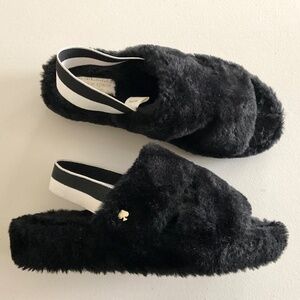 KATE SPADE Mozzy Faux Fur Slipper Black Size 6.5
